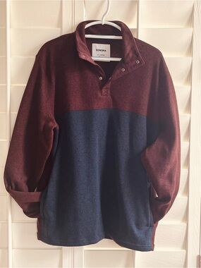 Sonoma Two-Tone Snap Collar Pullover - Burgundy & Navy